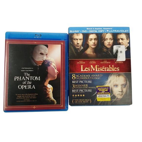 The Phantom Of The Opera Les Miserables Broadway Musical Blu Ray Movie Lot Of 2 - Picture 1 of 4